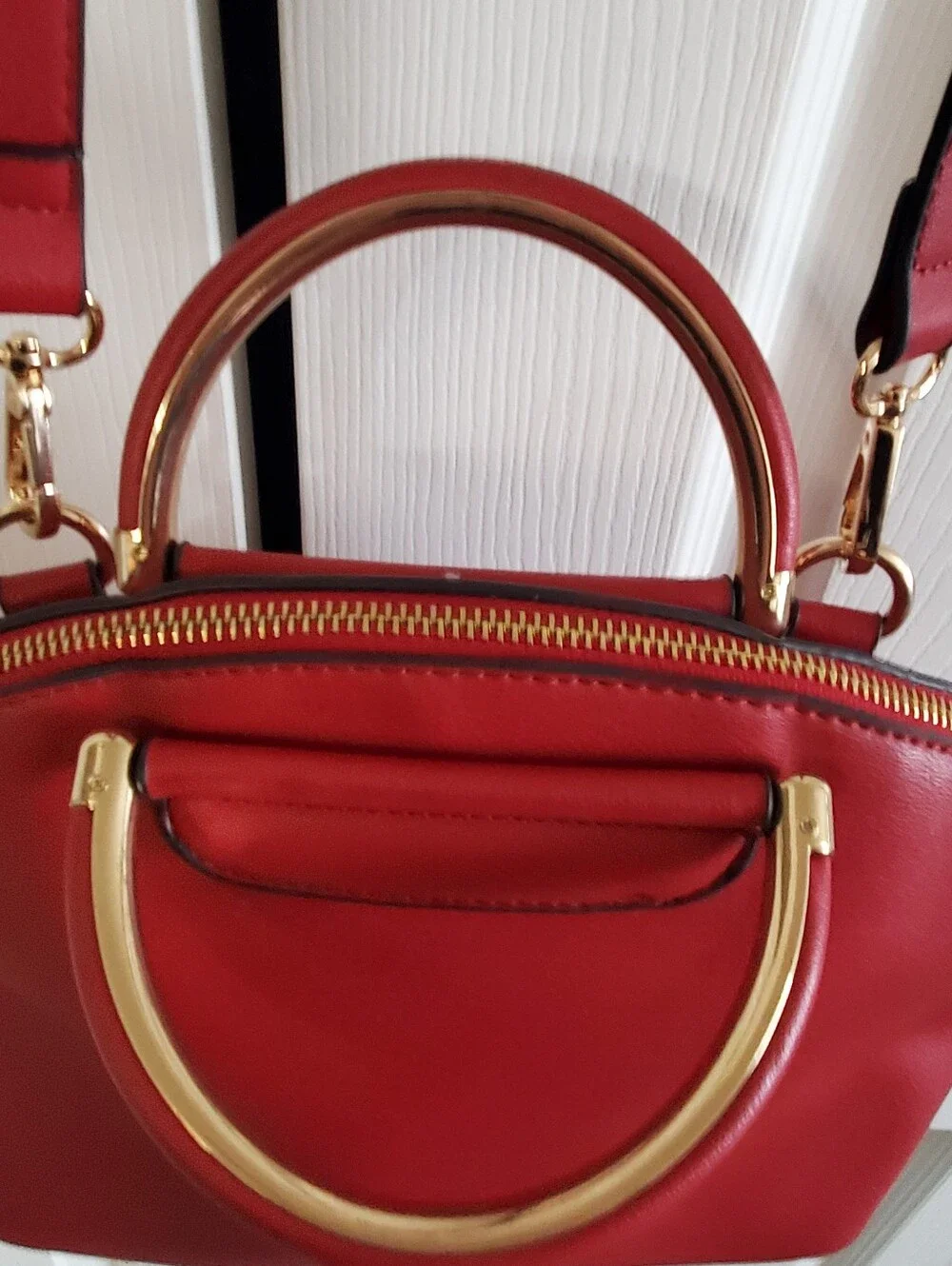 ISABELLE SATCHEL RED GOLD CROSSBODY TOP HANDLE DOME SHOULDER VEGAN LEATHER